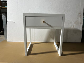 Sunvega Modern White Nightstand with Drawer and Wood Knob for Small Spaces