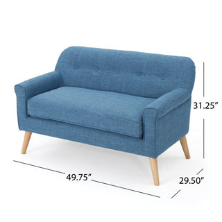 Sunvega Muted Blue Loveseat with Tufted Backrest and Tapered Wooden Legs