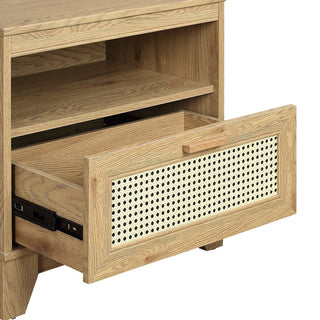 Sunvega Modern Cane Nightstand with Drawer and Open Cubby for Bedroom