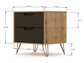 Sunvega Mid-Century Modern Nightstand with Spacious Drawers and Metal Legs