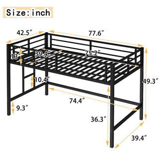 Sunvega Twin Size Metal Loft Bed with Storage Shelf and Safety Guardrails for Kids