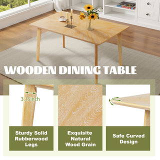 Sunvega Retro Rectangular Dining Table for 6 with Rubberwood Legs and Anti-Scratch Feet