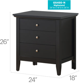 Sunvega Chic Black Casual Nightstand with Three Spacious Drawers for Bedrooms
