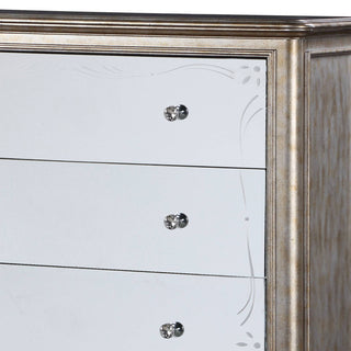Sunvega Antique Champagne Chest with Five Mirrored Drawers and Crystal Knobs
