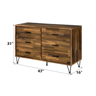 Sunvega Walnut Finish Dresser with Six Spacious Drawers and Storage Headboard