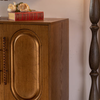 Sunvega Gold-Toned 4-Door Sideboard Buffet Cabinet with Arched Door Storage