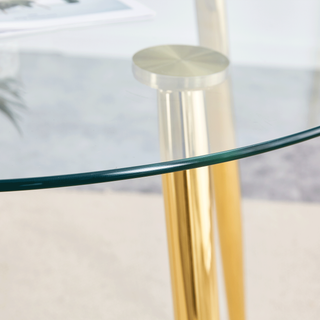 Sunvega Modern Round Dining Table with Silver Metal Legs and Clear Glass Top