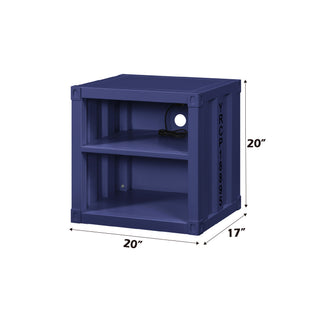 Sunvega Industrial Cargo Blue Nightstand with USB Charging and Open Storage