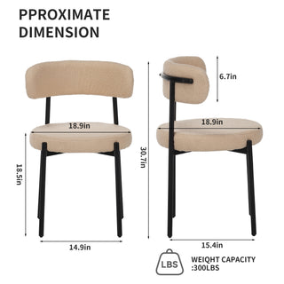 Sunvega Modern Dining Chairs with Tufted Beige Boucle Fabric and Curved Back