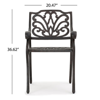 Sunvega Cast Aluminum Outdoor Dining Chairs Set of 2 with Wavy Floral Backs