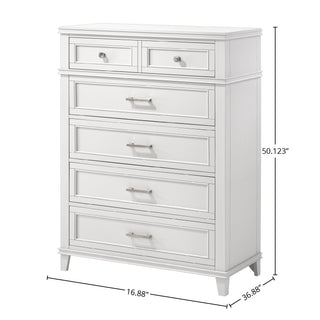 Sunvega White Transitional Chest with 5 French Dovetail Storage Drawers and Custom Hardware