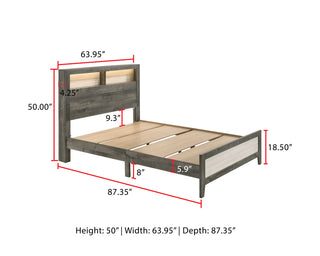 Sunvega King Size Platform Storage Bed with Plank-style Headboard and Built-in Lighting