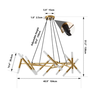 Sunvega Gold Modern Chandelier Light Fixture with Frosted Tubes and Adjustable Height