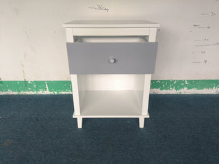Sunvega White and Golden Kids Wooden Nightstand with One Drawer and Shelf