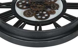 Sunvega 20 Inch Round Black Wall Clock with Moving Gear Mechanism