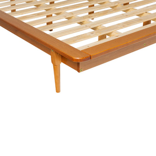 Sunvega Mid-Century Modern King Platform Bed Frame in Caramel Solid Pine Wood
