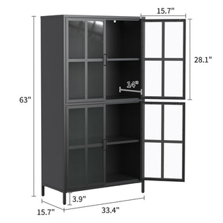 Sunvega Modern Kitchen Pantry Cabinet with Glass Doors and Adjustable Shelves for Living Room