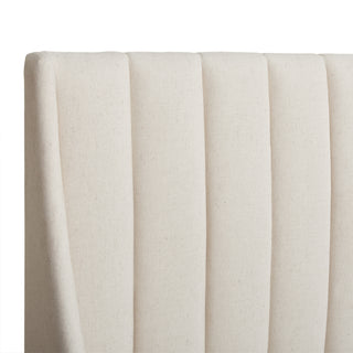 Sunvega Handmade Vertical Tufted Headboard Platform Bed Set in Light Beige Linen