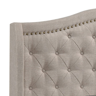 Sunvega Copper Beige Upholstered Queen Wingback Bed with Classic High Back Design