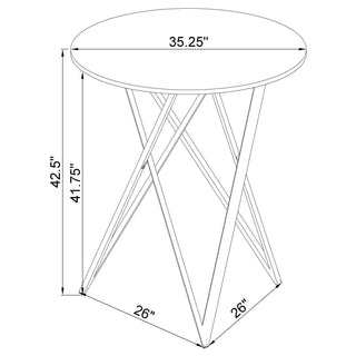 Sunvega White and Chrome Faux Marble Round Top Bar Table for Contemporary Style