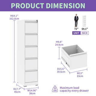 Sunvega 4 Drawer Metal Vertical File Cabinet with Lock for A4 Legal Letter Size