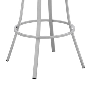Sunvega 30 Inch Swivel White Faux Leather and Silver Metal Bar Stool