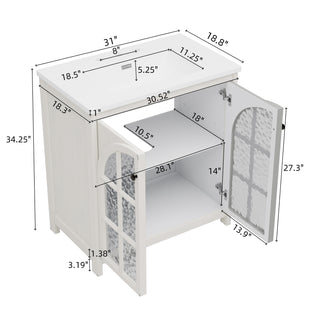 Sunvega Modern 30 Inch Bathroom Vanity with Ceramic Sink and Tempered Glass
