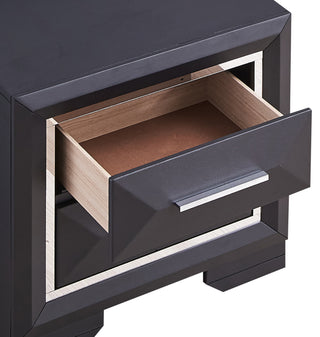 Sunvega Modern Black Wood Veneer Nightstand with Two Drawers for Bedroom