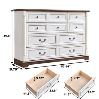Sunvega Antique Two-Tone Wood Grain 10-Drawer Dresser Chest with Distressed Finish