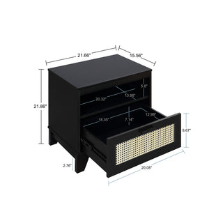 Sunvega Modern Cane Nightstand with Drawer and Open Cubby for Bedroom