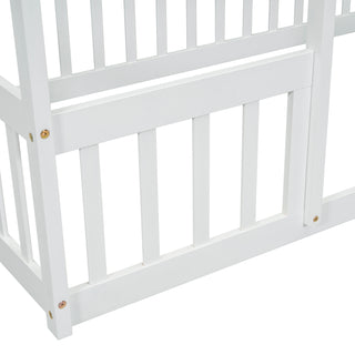 Sunvega Twin Wood House Floor Bed with Guardrail Fence in Grey