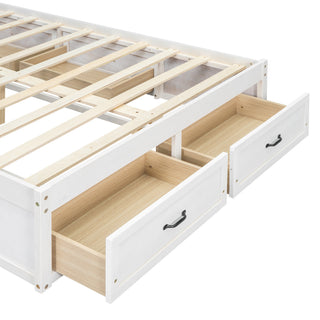 Sunvega Antique Natural Queen Size Platform Bed with 6 Spacious Storage Drawers