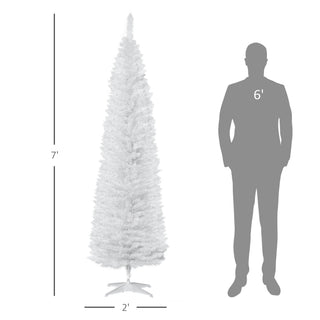 Sunvega Pencil Artificial Xmas Tree with Faux Snow Flocked Full Branch Tips Flame-retardant