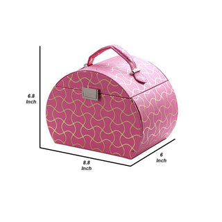 Sunvega Pink Leatherette Travel Jewelry Case with Wavy Textured Pattern and 2 Drawers