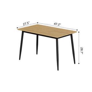 Sunvega Modern Minimalist MDF Grain Dining Table with Black Metal Legs for 4-6 People