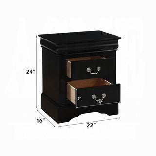 Sunvega Black Finish Traditional Bedroom Nightstand with Two Drawers and Metal Handles