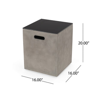 Sunvega Modern Ceramic Top Concrete Side Table Tank Holder with Polished Black Finish
