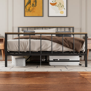 Sunvega Metal Platform Bed Frame with Wood Headboard and Sturdy Support No Box Spring