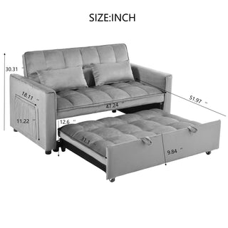 Sunvega Pink Velvet Convertible Sofa Bed with Reclining Backrest and Storage Pockets