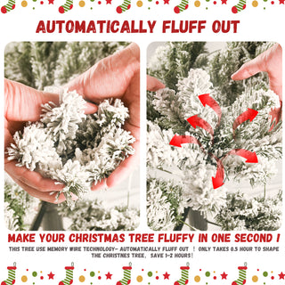 Sunvega Snowy Flocked 7FT Christmas Tree with 450 Warm White LED Lights and 1060 Tips