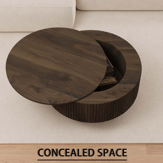 Sunvega MDF Modern Circular Coffee Table with Concealed Storage and Stripe Design