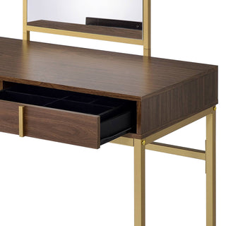 Sunvega White and Gold Vanity Desk with Mirror and Jewelry Storage Tray