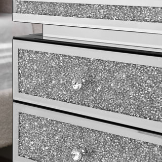 Sunvega Mirrored Nightstand with Crystal Inlay and 3 Spacious Drawers for Bedroom