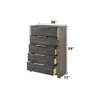 Sunvega 5 Drawer Chest in Jehoram Gray Finish with Wood Center Glide Drawers
