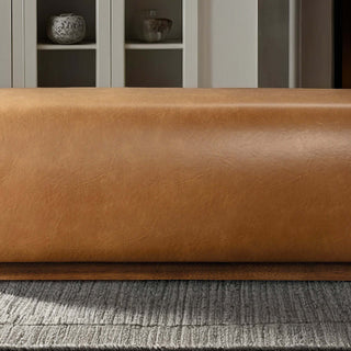 Sunvega Handcrafted Vegan Tan Leather Bench with Plush Comfort and Contemporary Design
