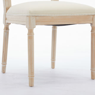 Sunvega French Style Solid Wood Frame Linen Fabric Oval Back Dining Chairs Set of 2