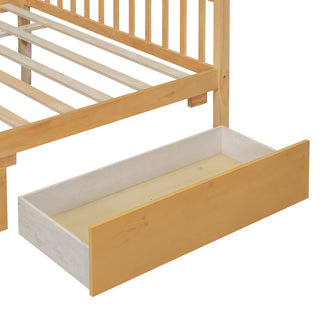 Sunvega Twin Size Wooden House Bed with Drawers and Headboard for Kids Room