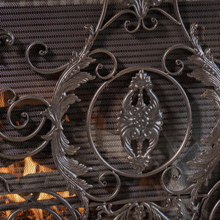 Sunvega Traditional Iron Fireplace Screen with Three-Panel Design and Floral Accents