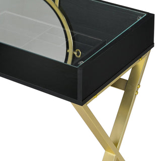 Sunvega White and Gold Vanity Desk with Mirror and Jewelry Storage Tray