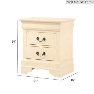 Sunvega Classic Beige Nightstand With Two Drawers for Bedroom Storage